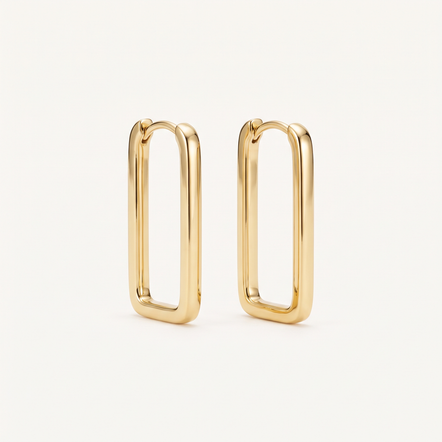 Gold Rectangle Hoop Earrings