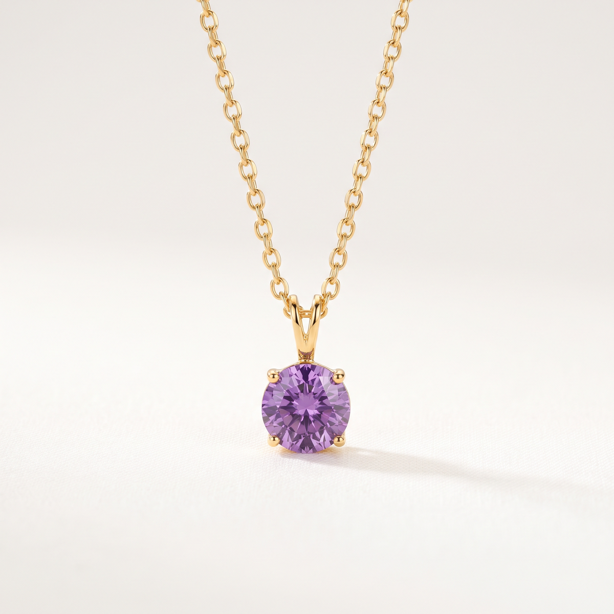 Gold Purple CZ Pendant Necklace