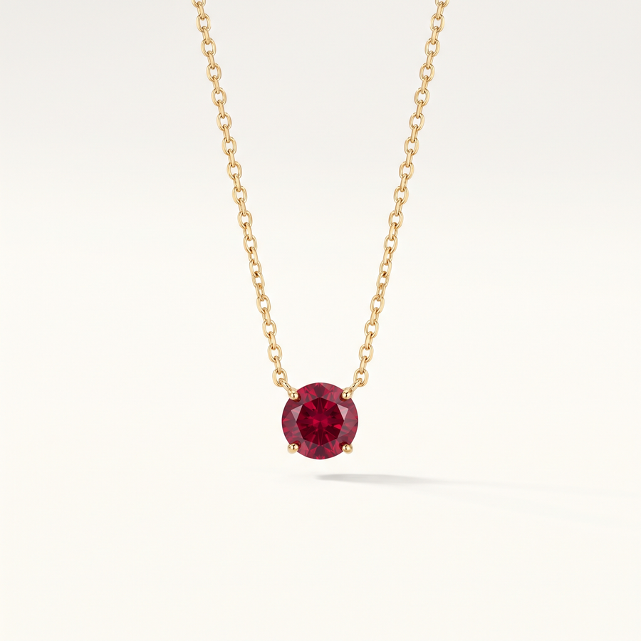 Gold Red CZ Pendant Necklace