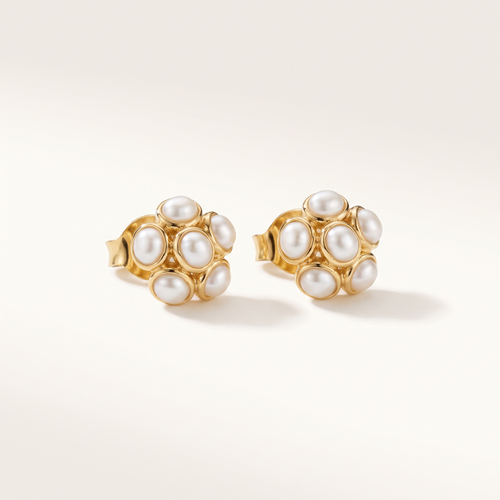 Gold Pearl Cluster Studs product studio shot