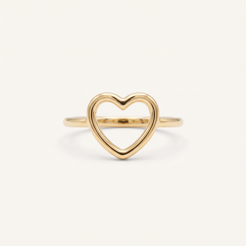 Gold Open Heart Ring worn close-up
