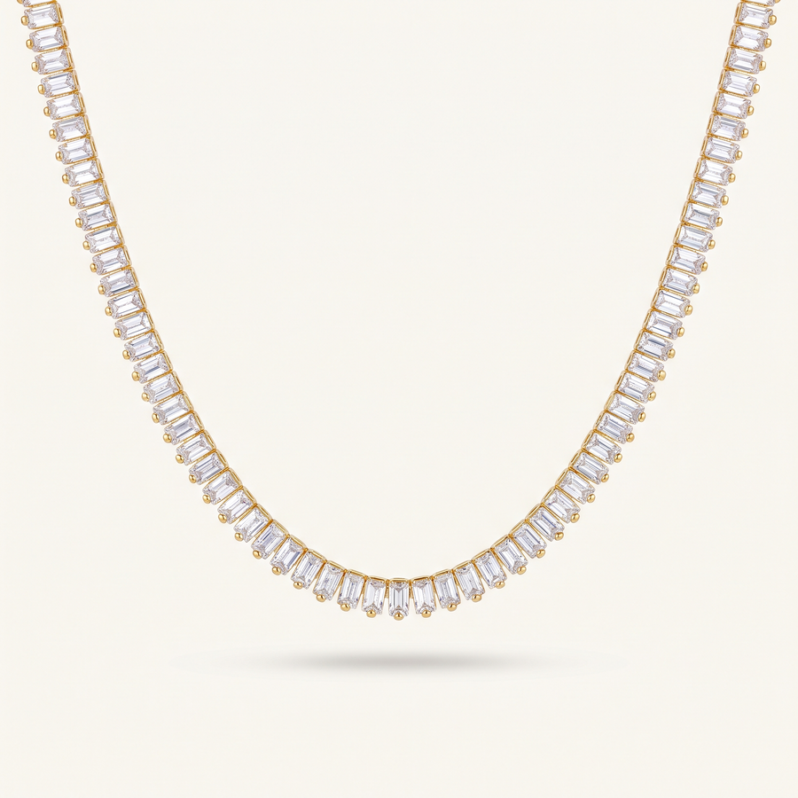 Gold Baguette Tennis Necklace