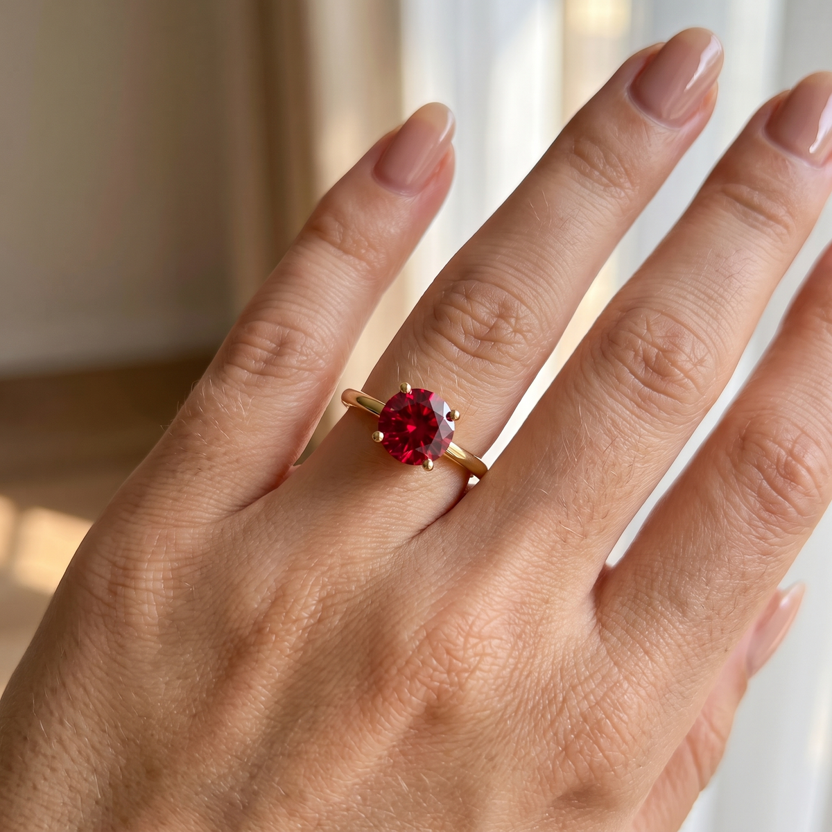 Gold Red CZ Ring