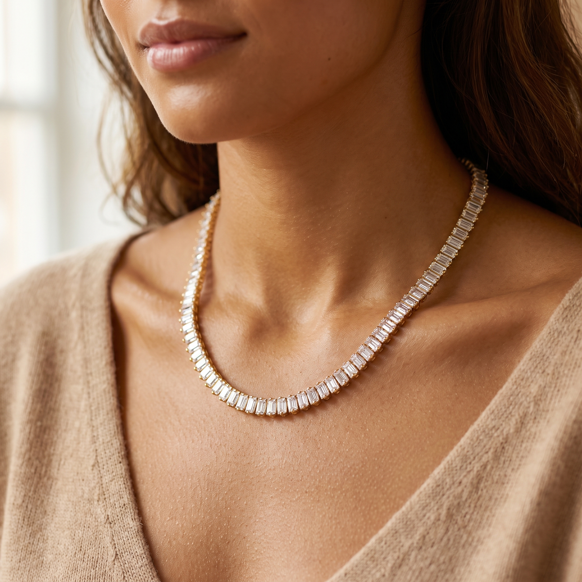 Gold Baguette Tennis Necklace