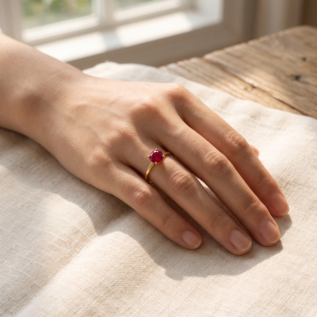 Gold Red CZ Ring
