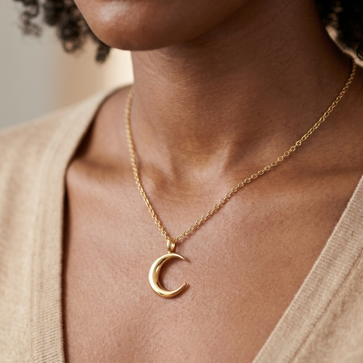 Gold Moon Pendant Necklace product studio shot