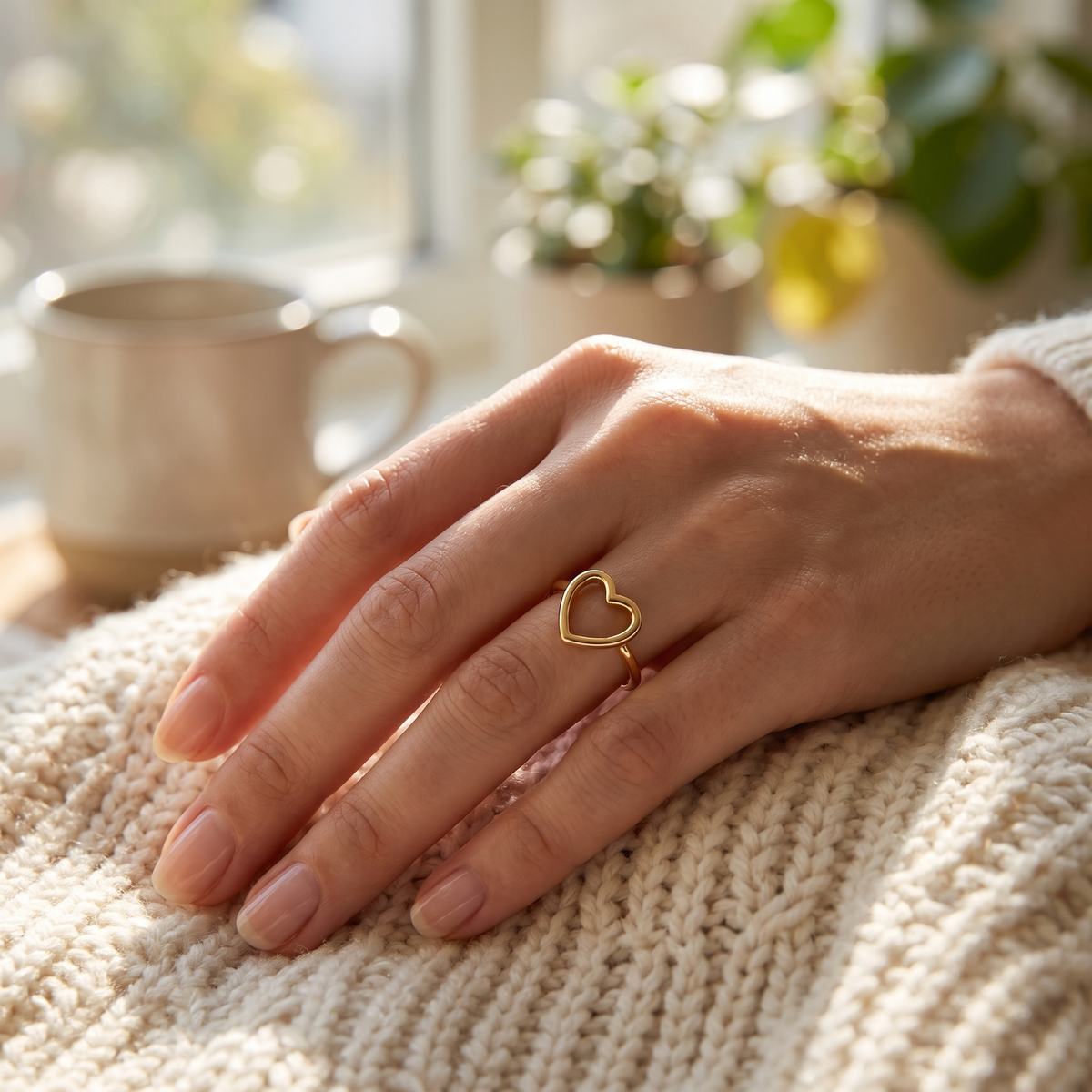 Gold Open Heart Ring lifestyle worn