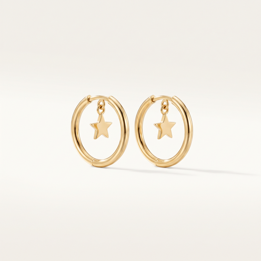 Gold Star Hoop Earrings