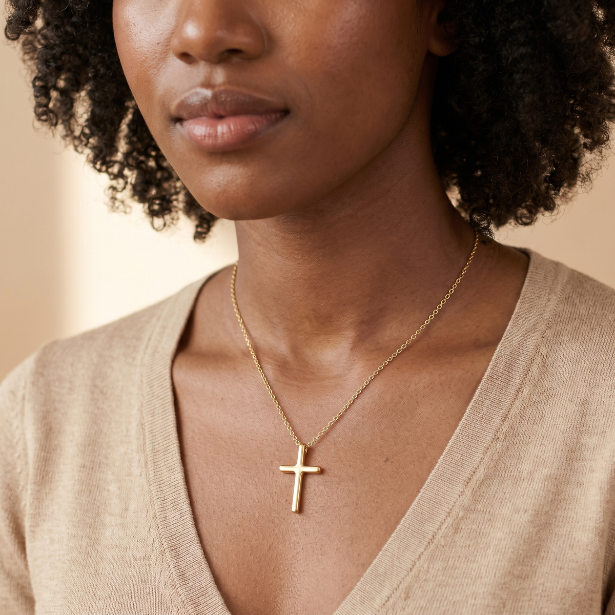 Gold Cross Pendant Necklace lifestyle worn