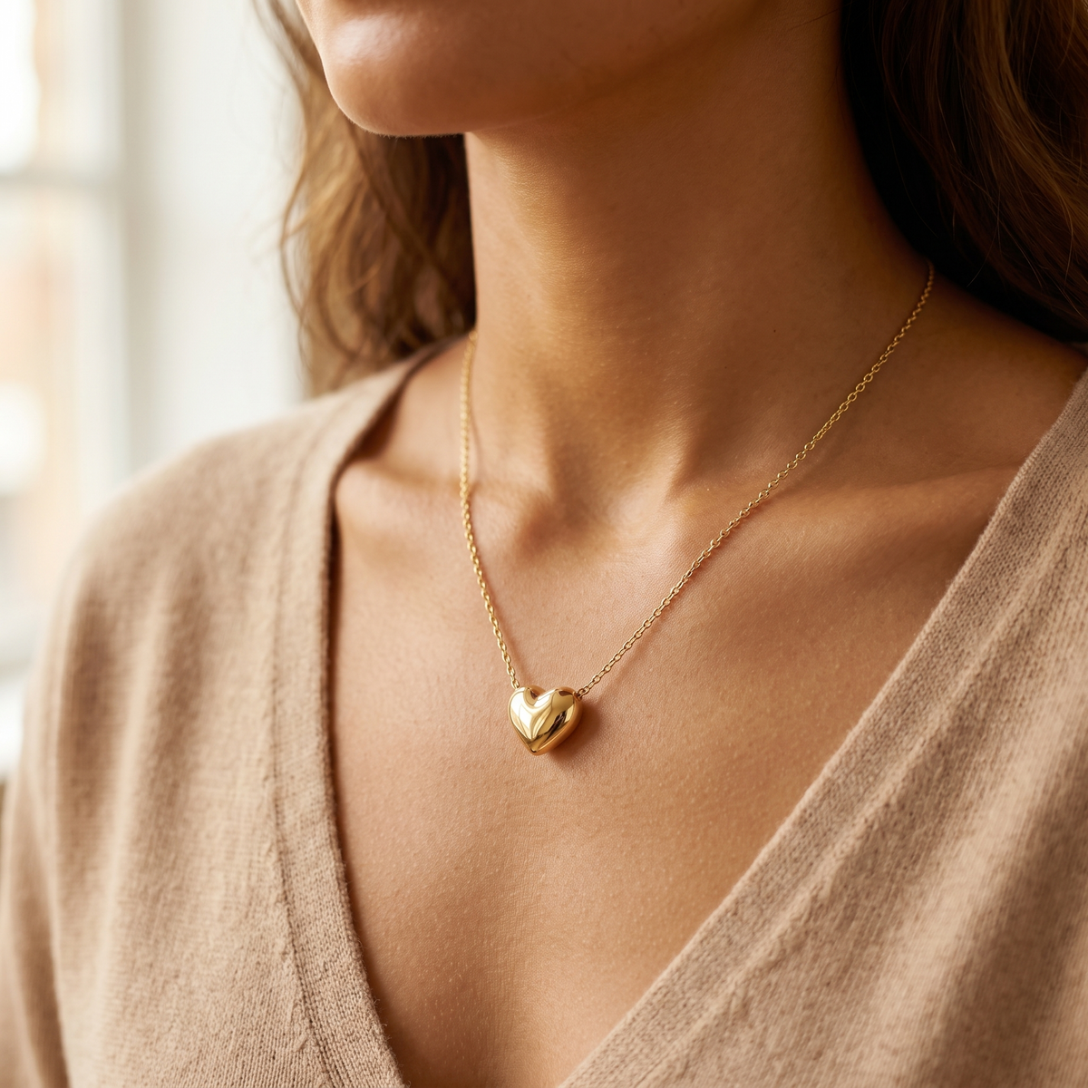 Gold Heart Pendant Necklace product studio shot