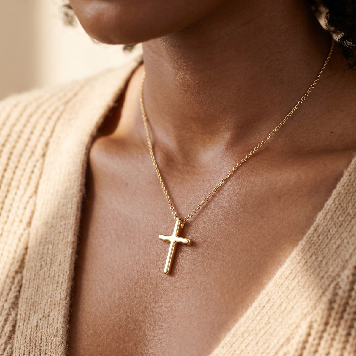 Gold Cross Pendant Necklace product studio shot