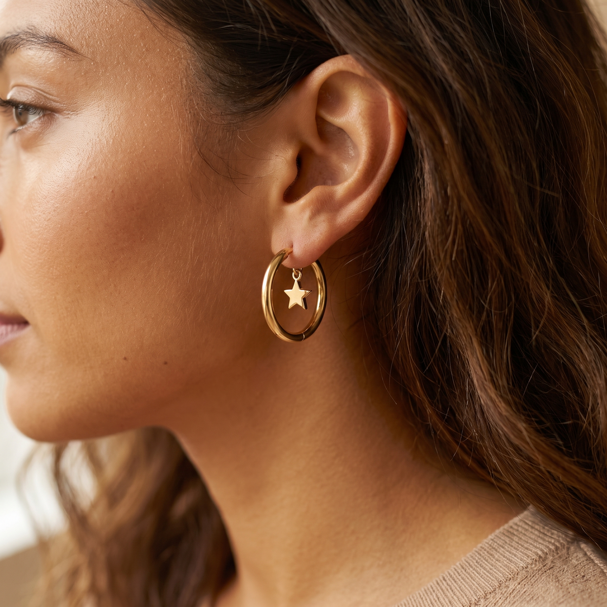 Gold Star Hoop Earrings