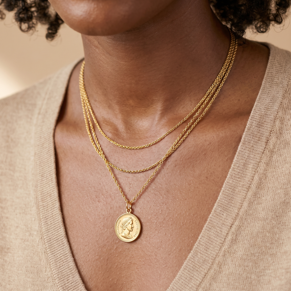 Gold Coin Layered Necklace