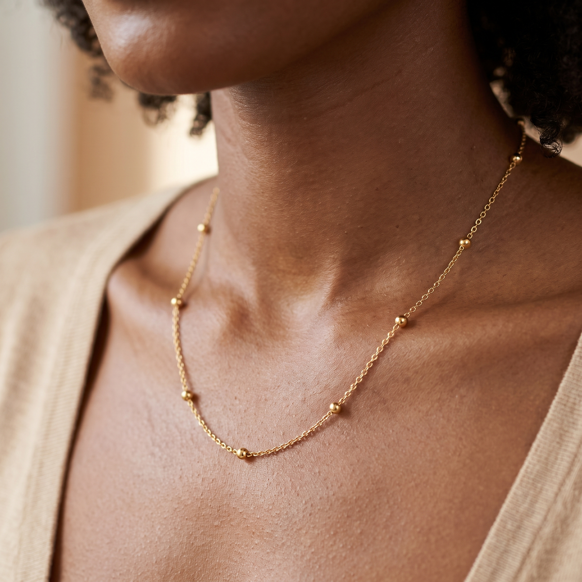 Gold Beaded Chain Necklace