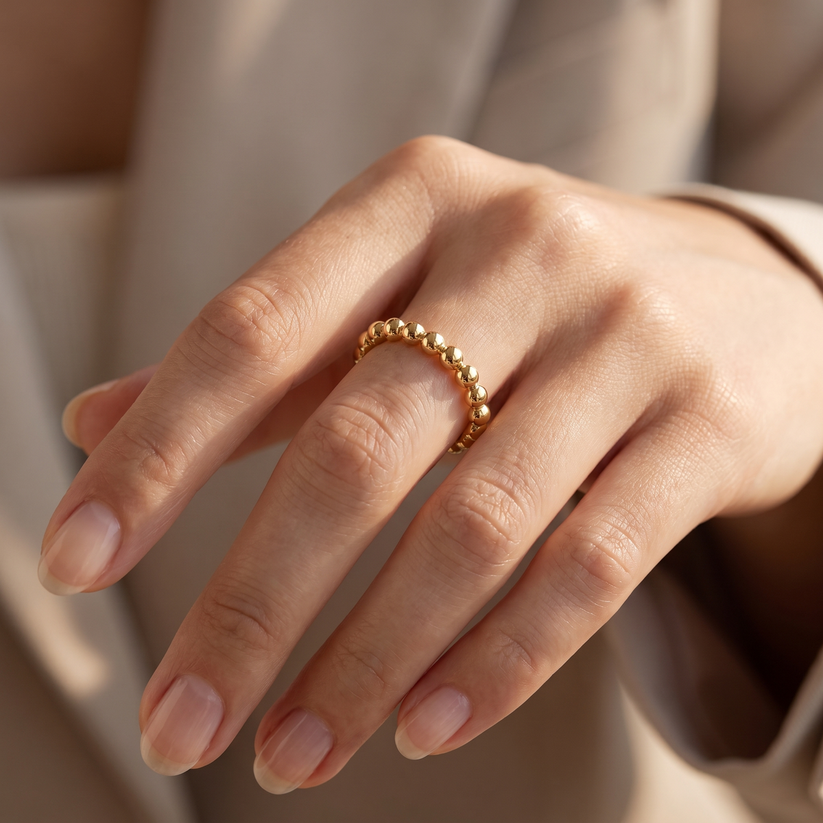 Gold Beaded Band Ring
