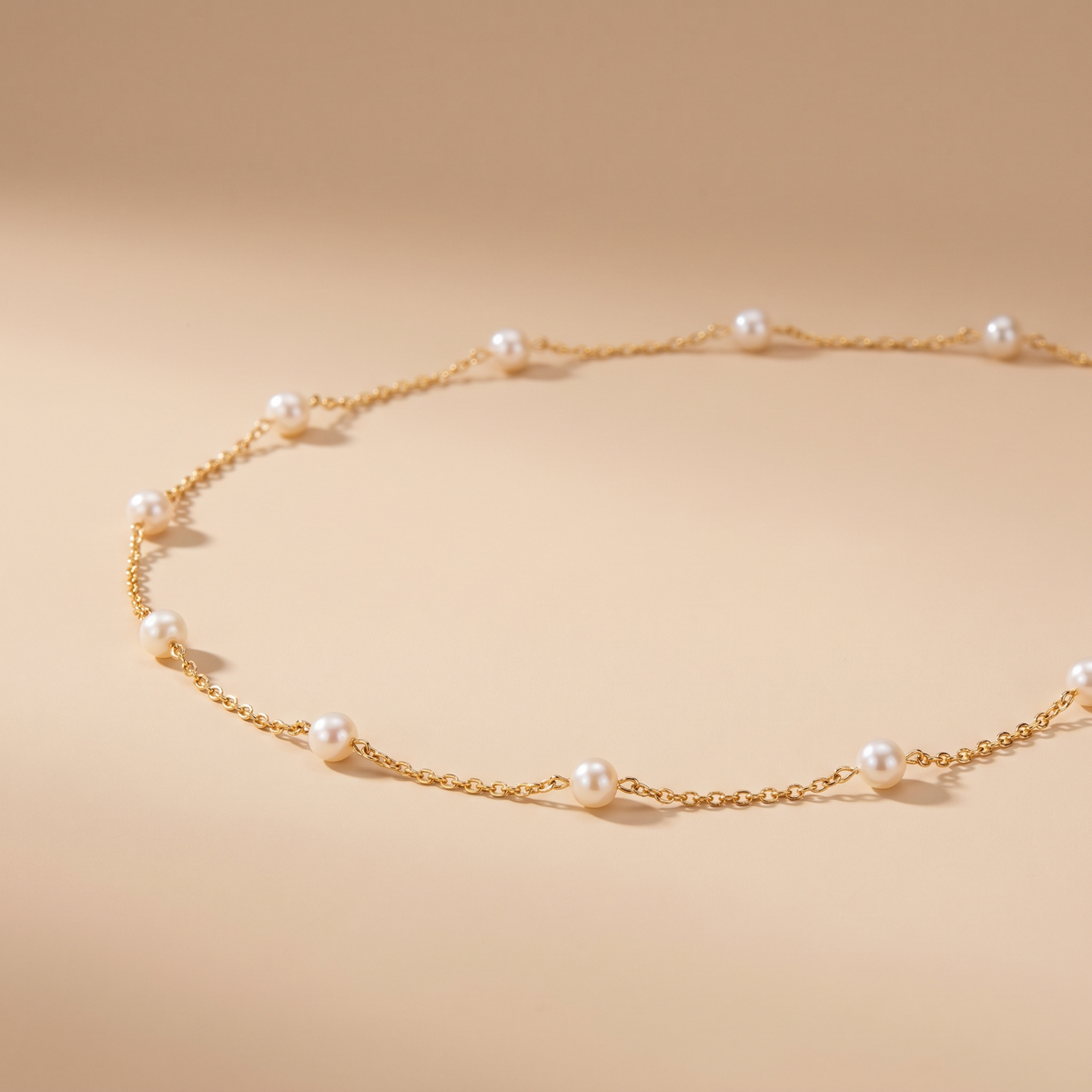Gold Pearl Station Necklace