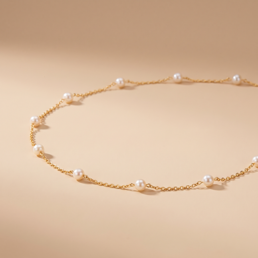 Gold Pearl Station Necklace