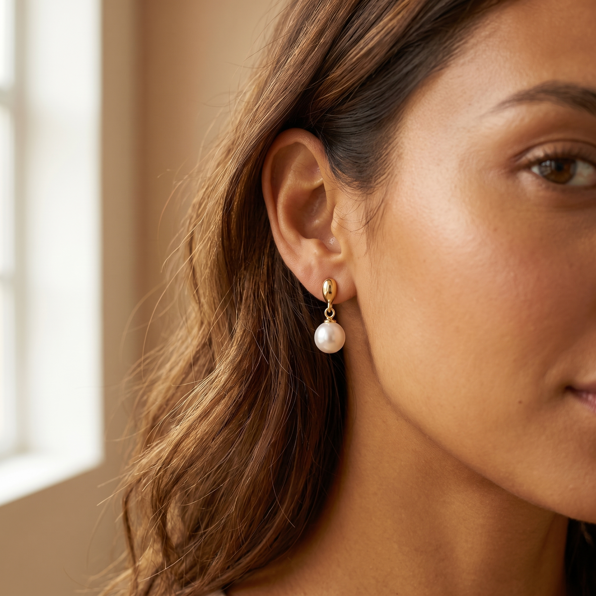 Gold Pearl Drop Earrings