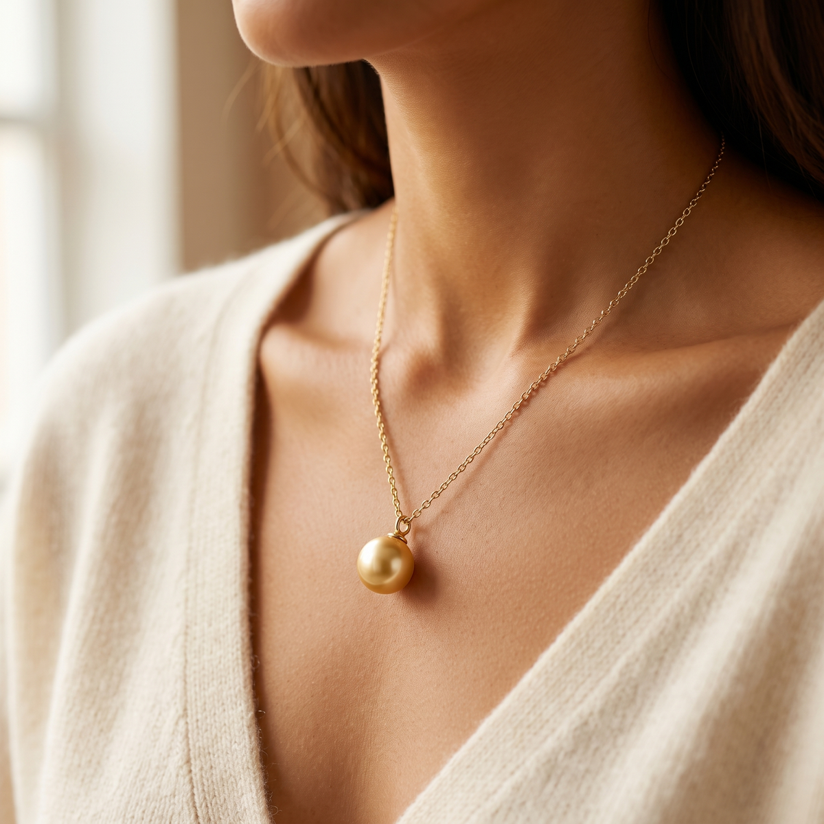 Gold Pearl Pendant Necklace
